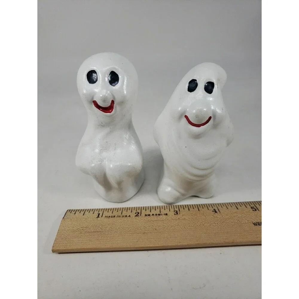Vintage Ceramic Ghosts Smiling c1980s Hand Painted Halloween